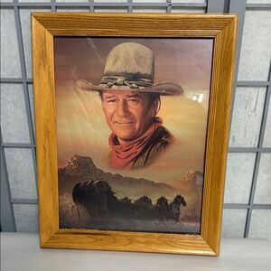 John Wayne Western Cowboy Portrait in Wooden Frame